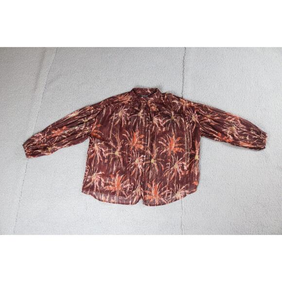 Scotch Soda Maison Shirts Womens Small Gold Stripped Palm Tree Button Down Sheer - Picture 1 of 9